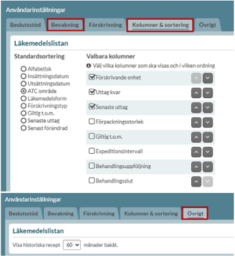 Skärmklipp användarinställningar