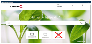 Skärmklipp på hur det ser ut när man är inloggad i Cambios användarportal (Kunskapsbanken), där det inte går att använda rutan "Utbildningsportal".
