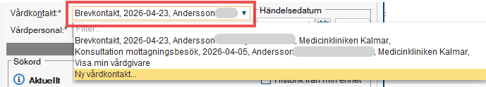 Skärmklipp på presentationsordning i vårdkontaktväljaren i Cosmic före förändringen.