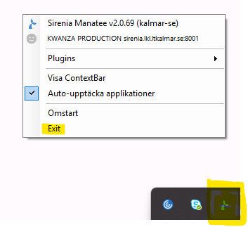 Skärmklipp på Exit-ikonen i Mantee.