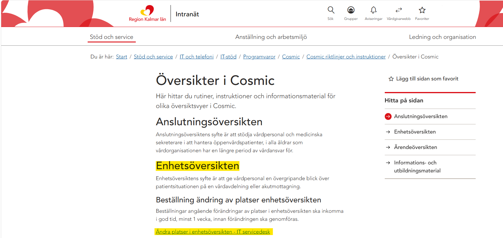 Skärmklipp på Navetsidan Översikter i Cosmic.