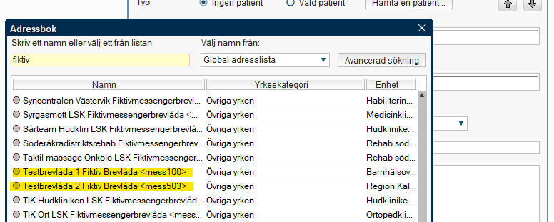 Skärmklipp på hur brevlådan fiktiv messenger byter namn