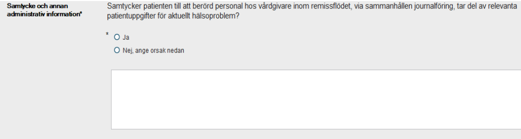 Skärmklipp på "Samtycke och annan administrativ information" innan förändring.