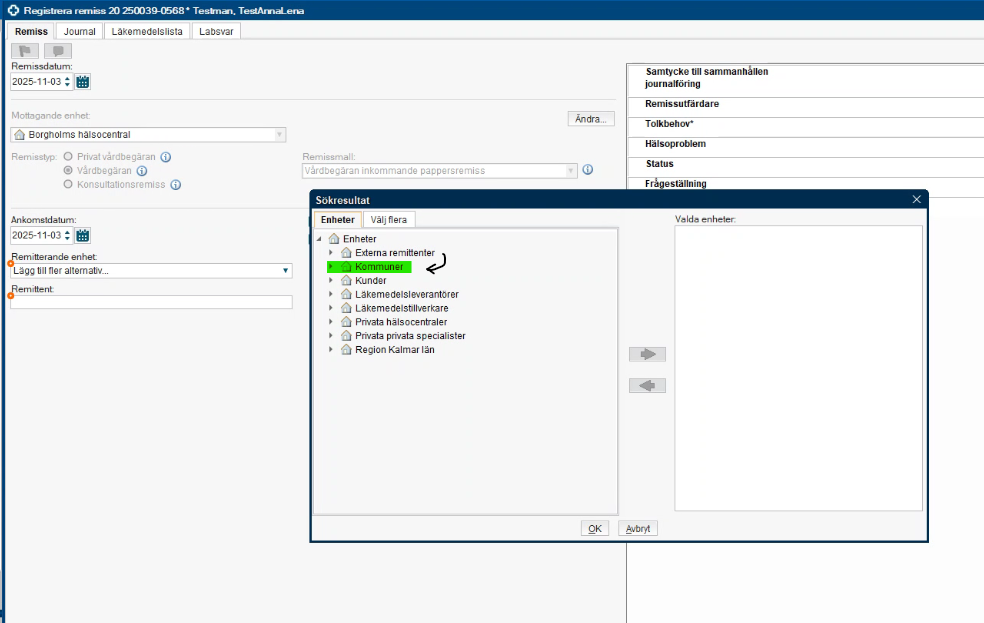 Skärmklipp på uppdaterad sökväg för kommuner