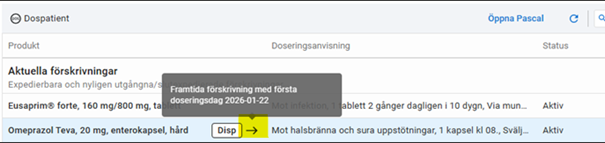 Skärmklipp från vyn "Jämför med ordinationer i Cosmic".